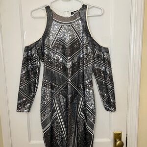 Express Black and Silver Bodycon Cocktail Dress